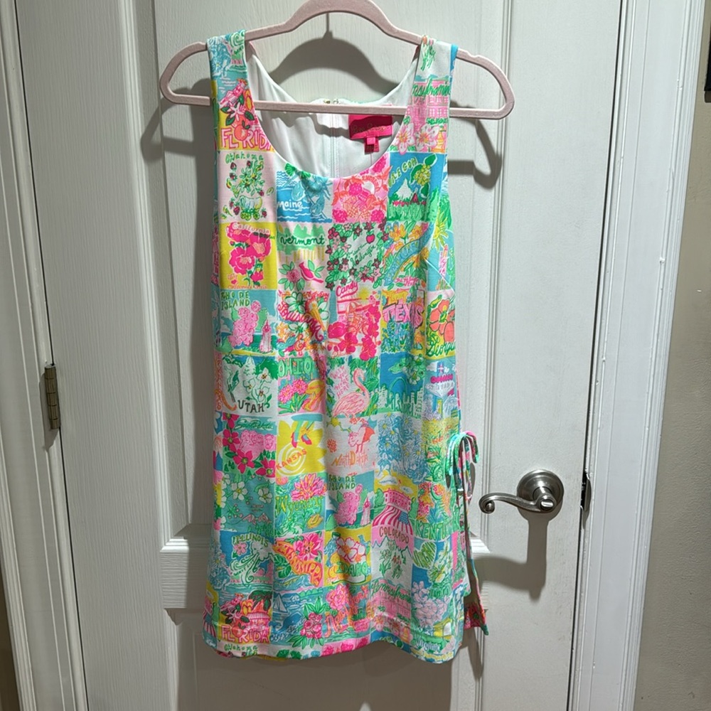 Lilly Pulitzer Sammi Romper Dress Pop Up State of Mind Patchwork Pink Blue Green